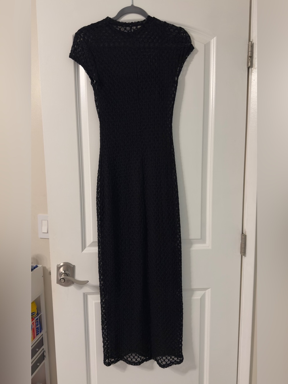 EXPRESS Black Lace Overlay Short Sleeve Dress